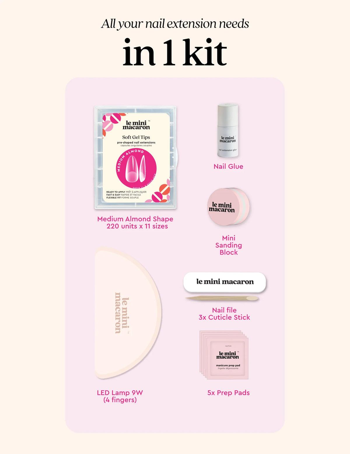 Le Soft Gel Tips - Medium Almond Starter Kit