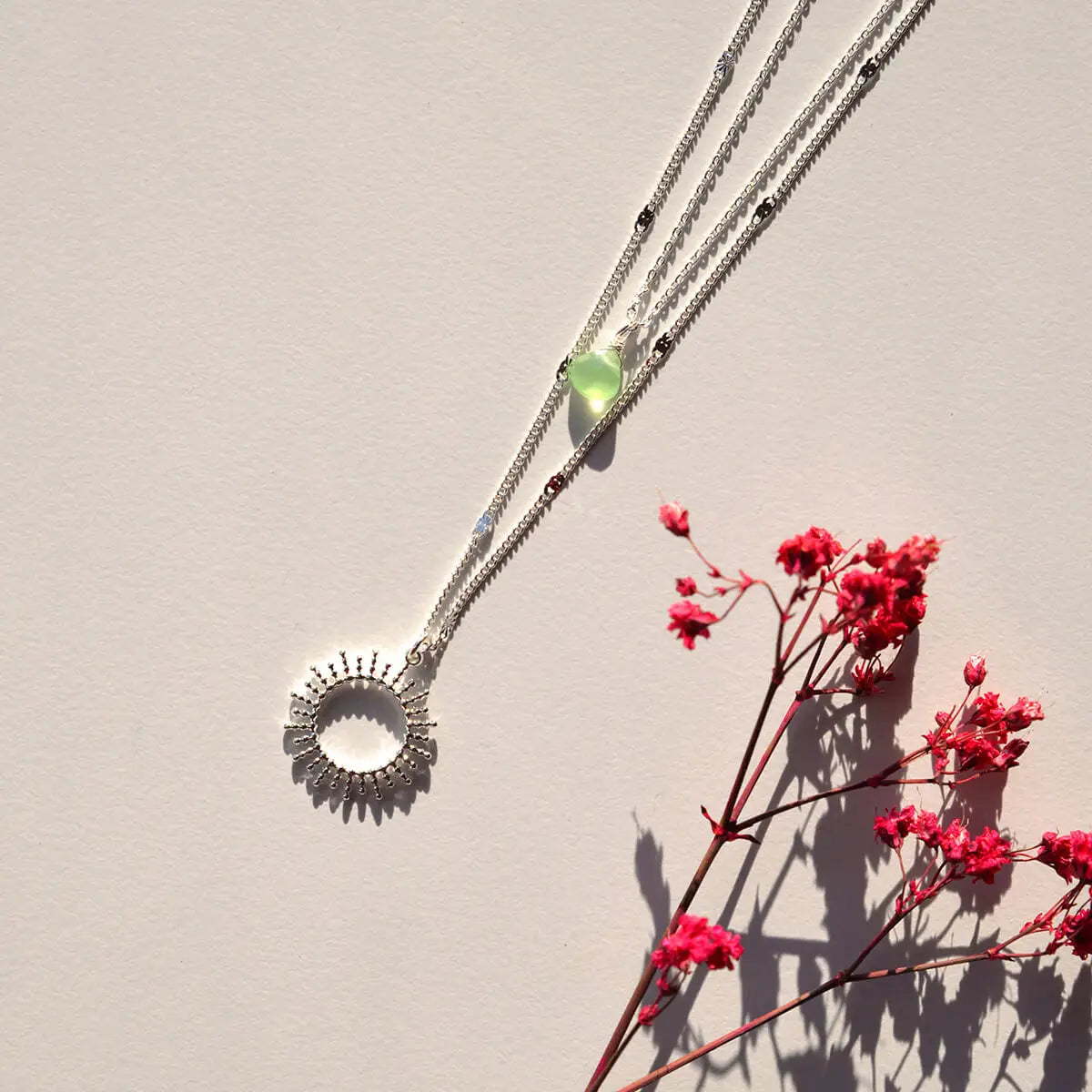 Hálsmen Sól Silfur - Grænt