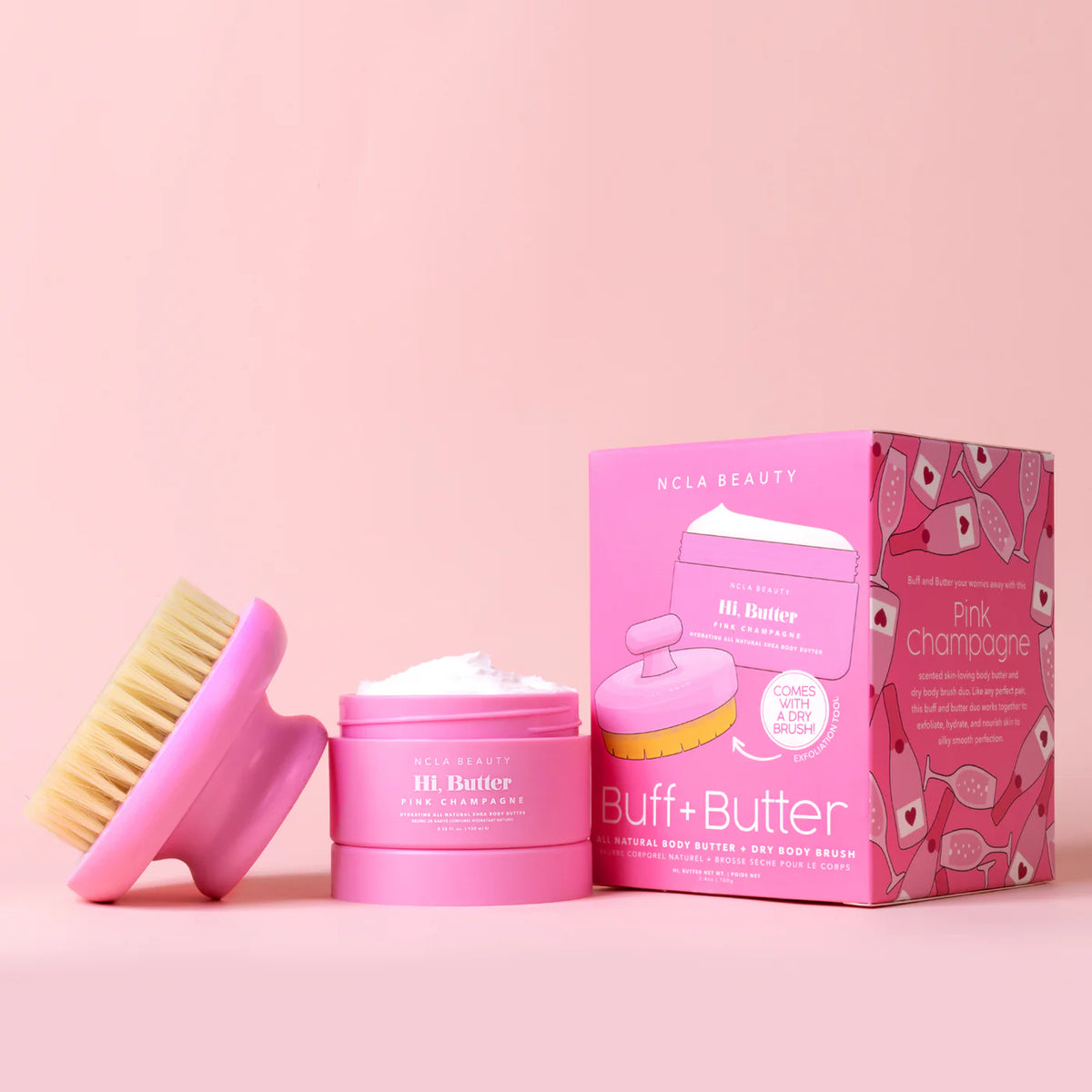 Gjafasett Dry Brush + Body Butter Set - Pink Champagne