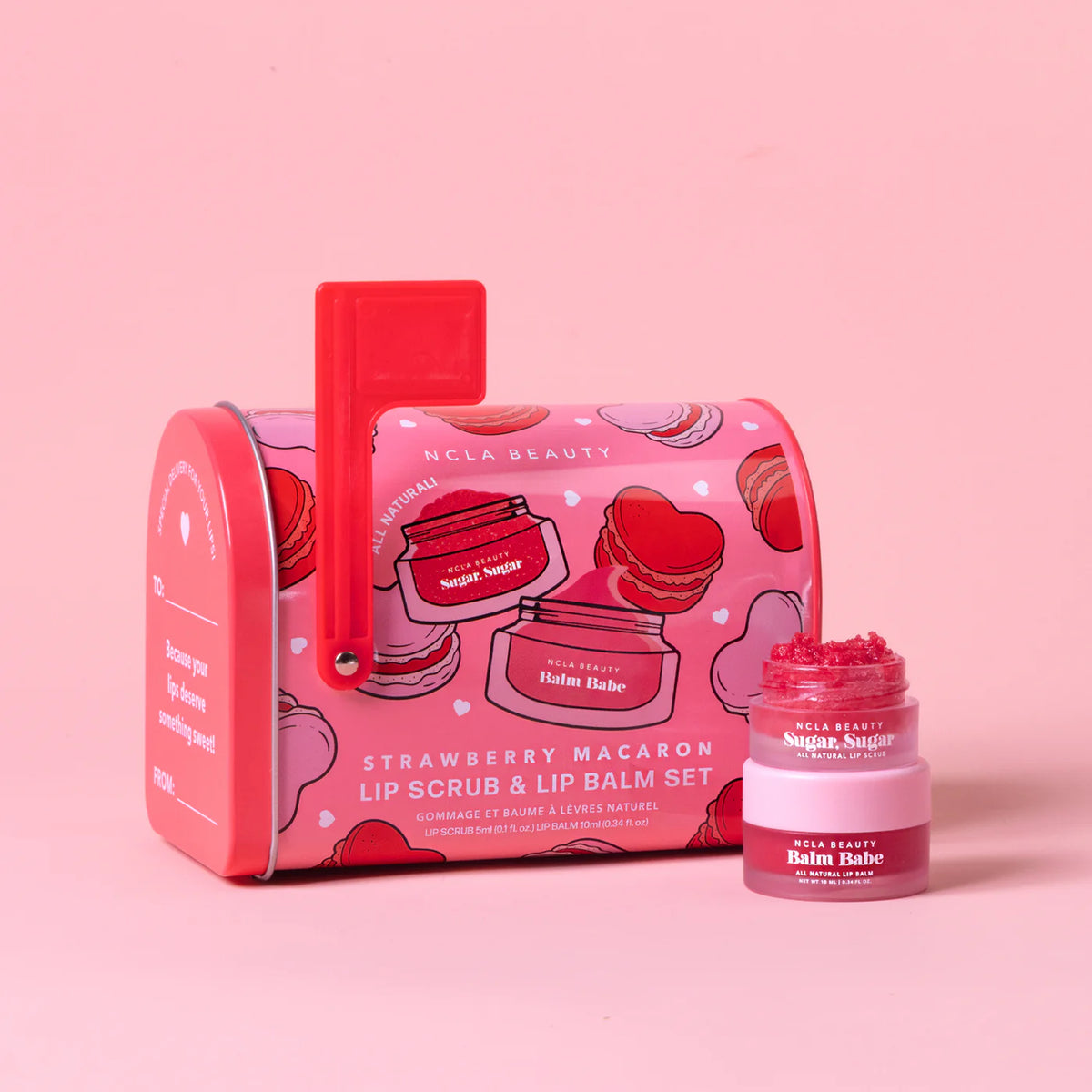 Gjafasett - Strawberry Macaron Lip Care Duo + Lip Scrubber