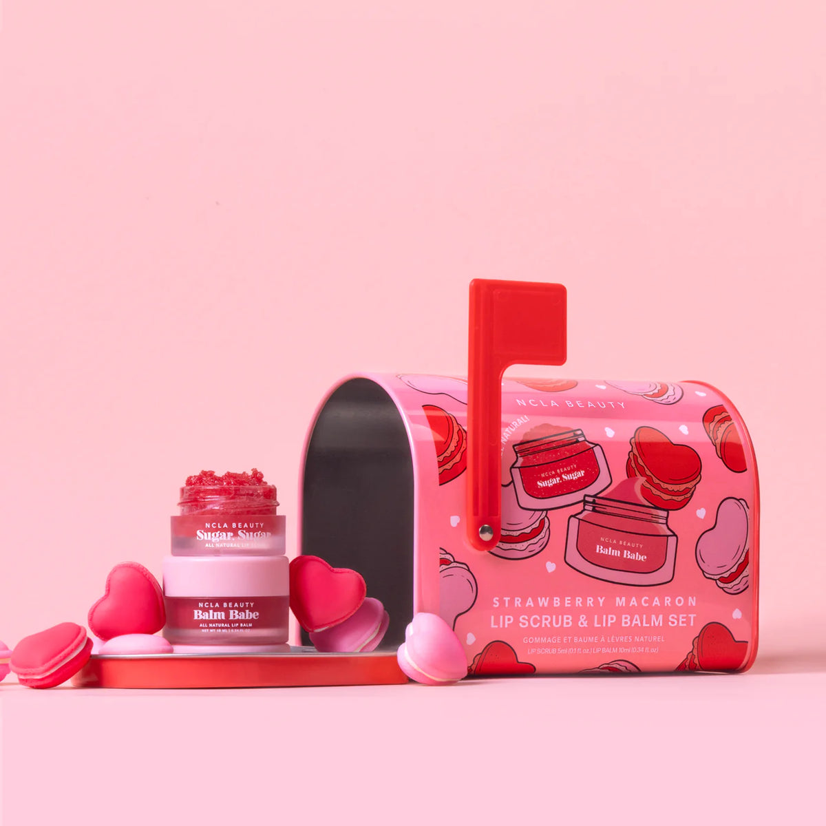 Gjafasett - Strawberry Macaron Lip Care Duo + Lip Scrubber