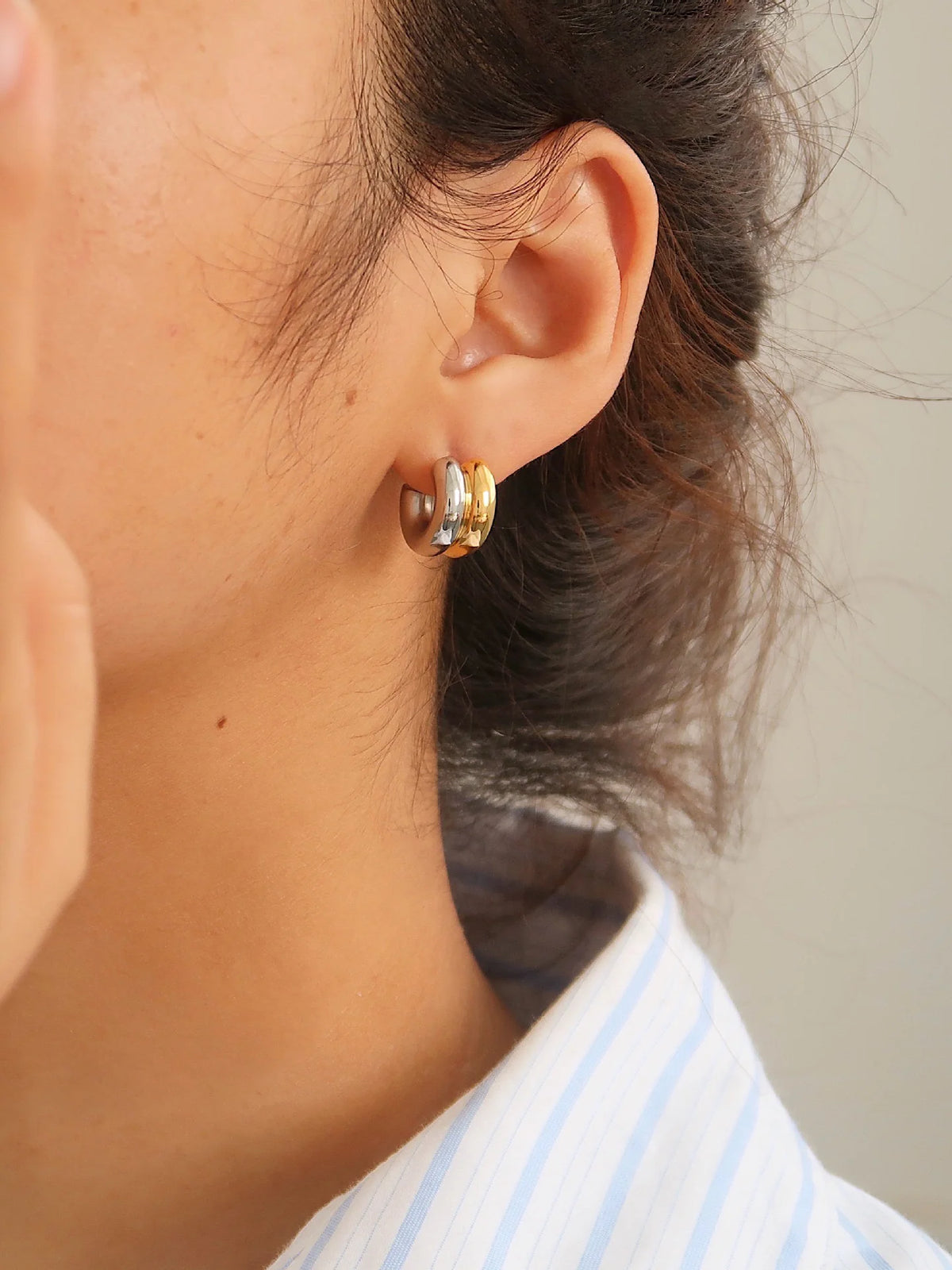Gold/Silver Double Tone Hoops Eyrnalokkar