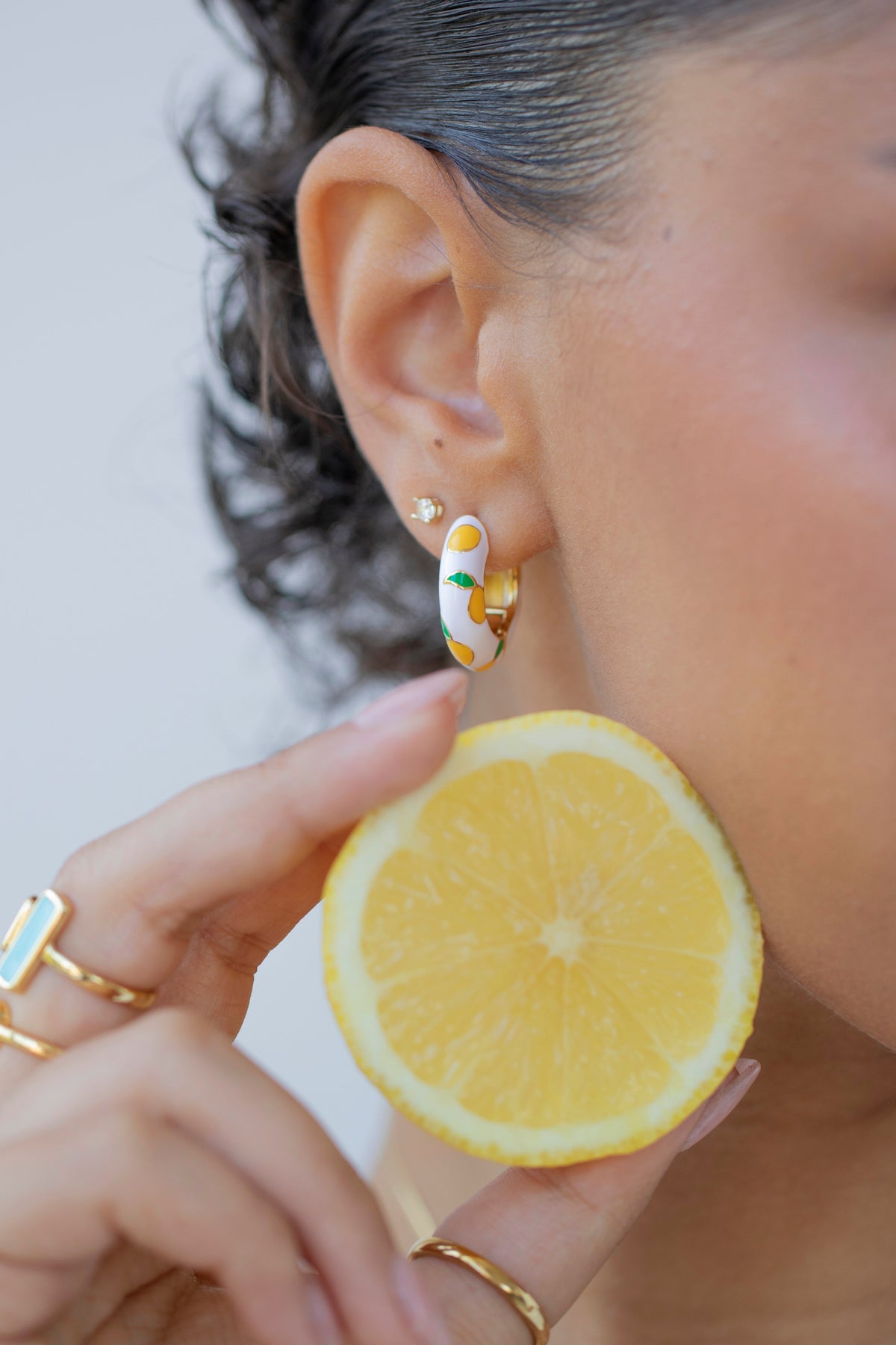 Eyrnalokkar Lemon Gold Ceramic Hoop