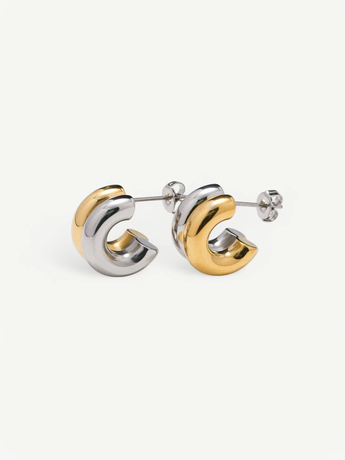 Gold/Silver Double Tone Hoops Eyrnalokkar