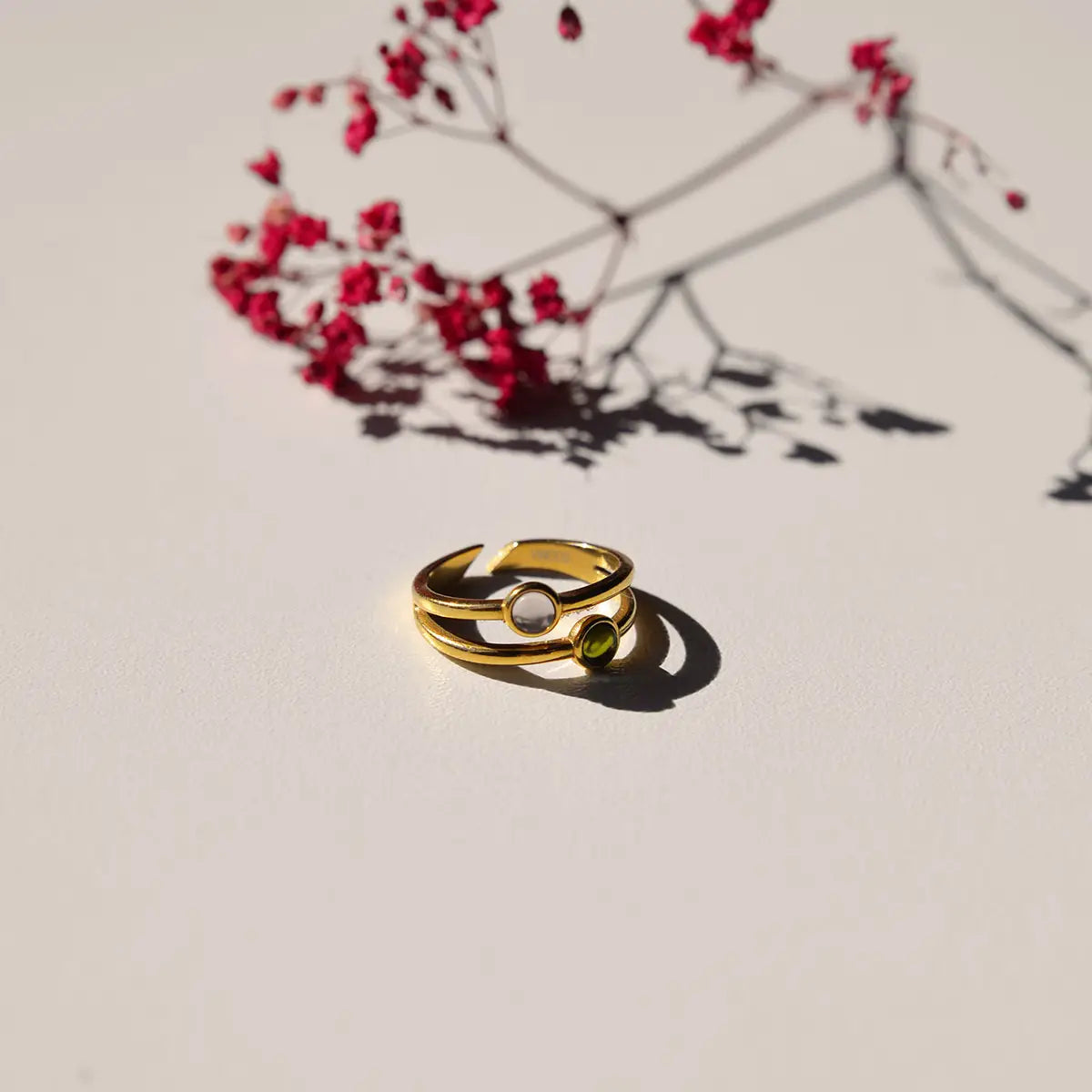 Hringur Double - Gold/Green/Pink