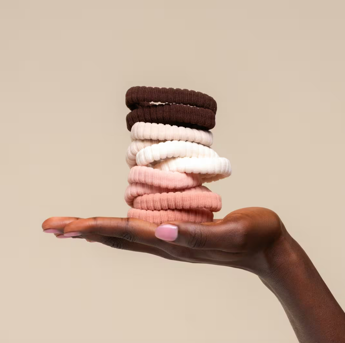 Recycled Fabric Ribbed Hair Elastics Blush