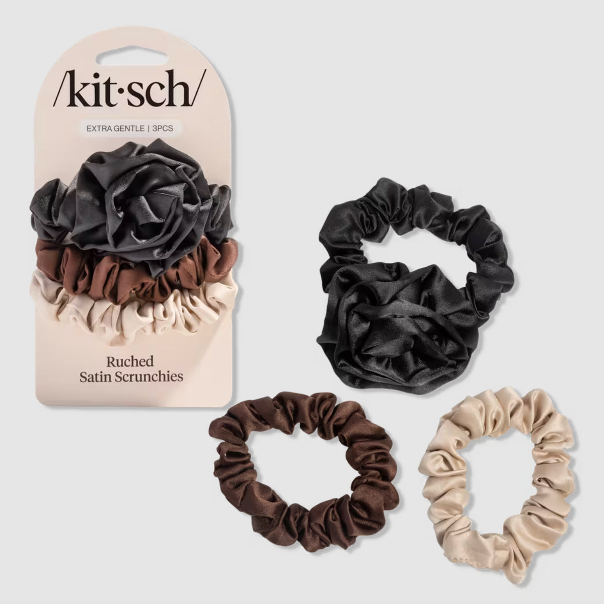 Rosette Ruched Satin Scrunchies Black