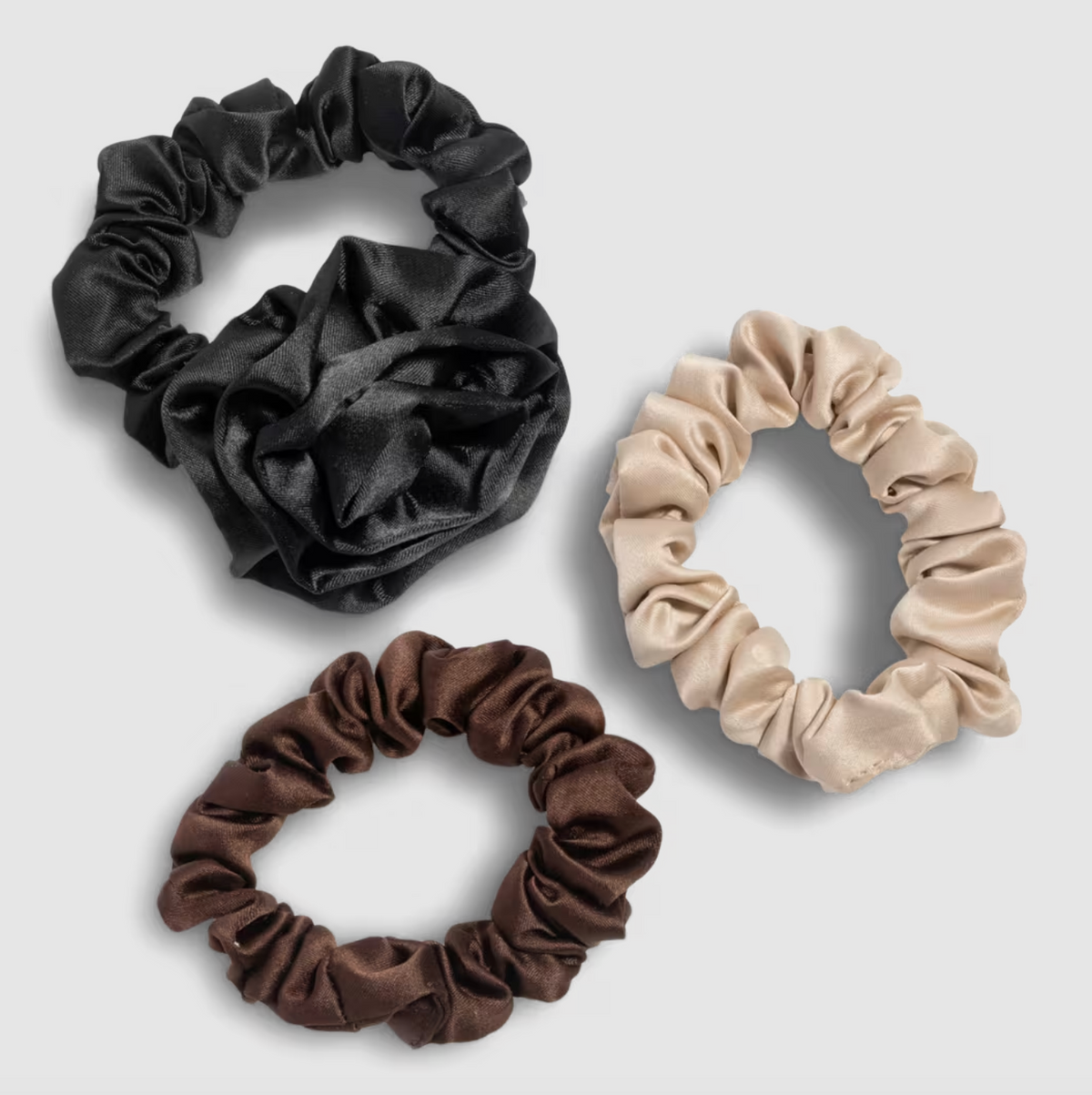 Rosette Ruched Satin Scrunchies Black