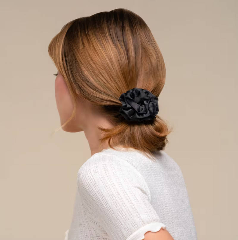 Rosette Ruched Satin Scrunchies Black