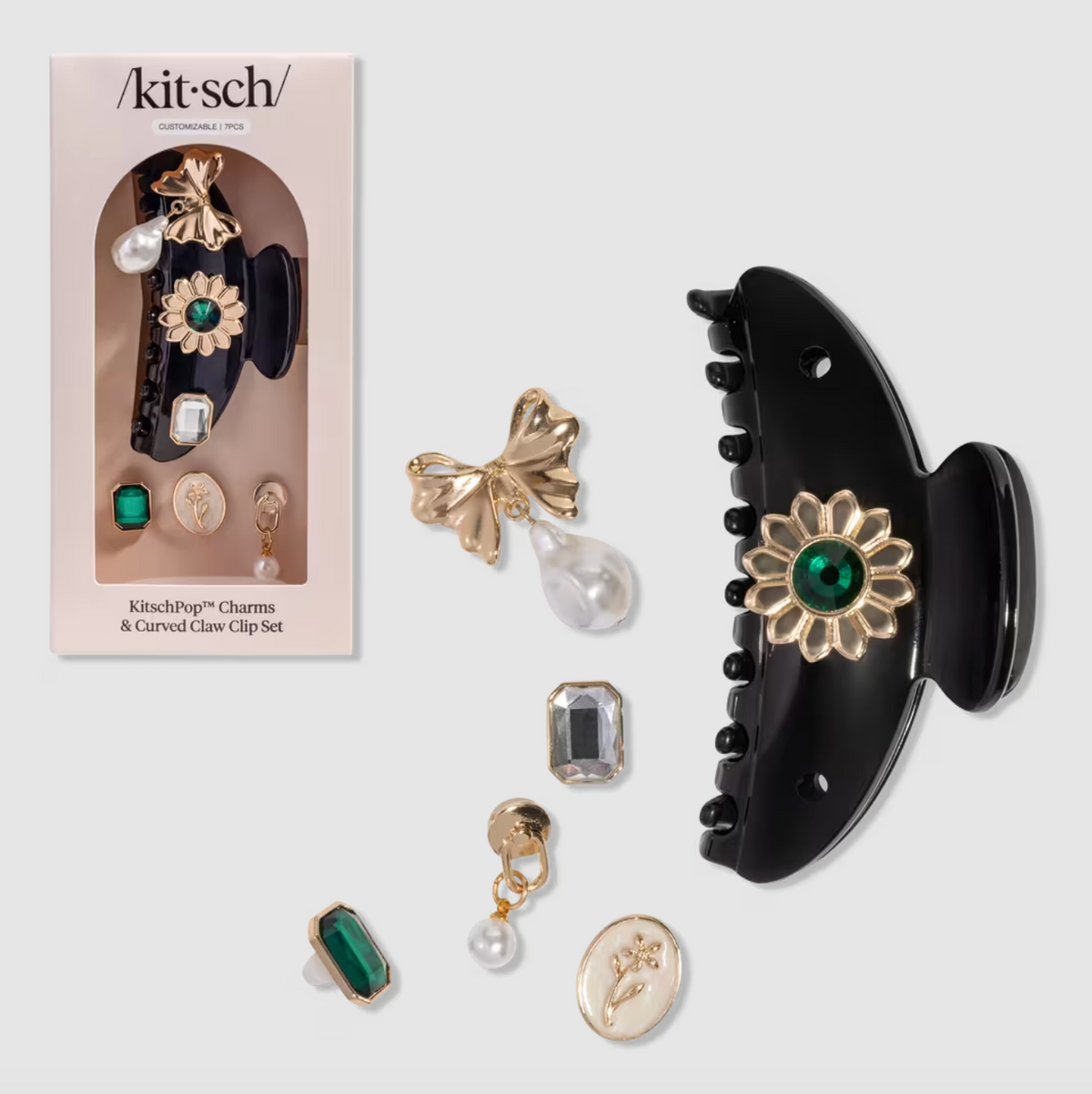 KitschPop Curved Claw Clip 7 Piece Set Vintage Black
