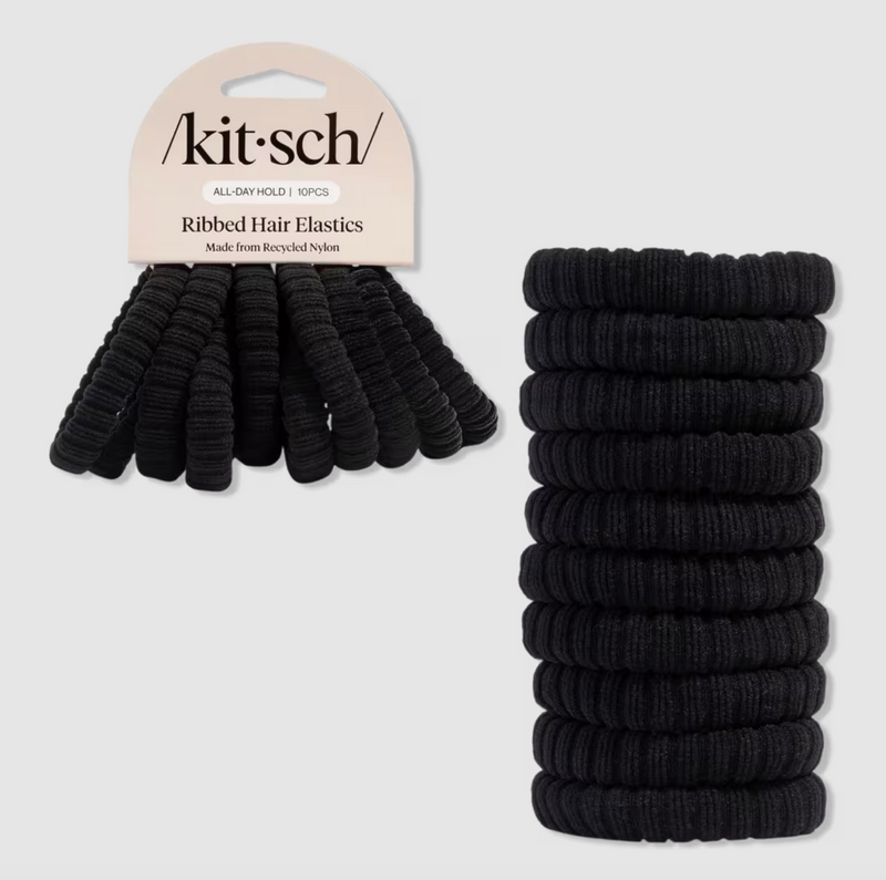 Recycled Fabric Ribbed Hair Elastics Svartar