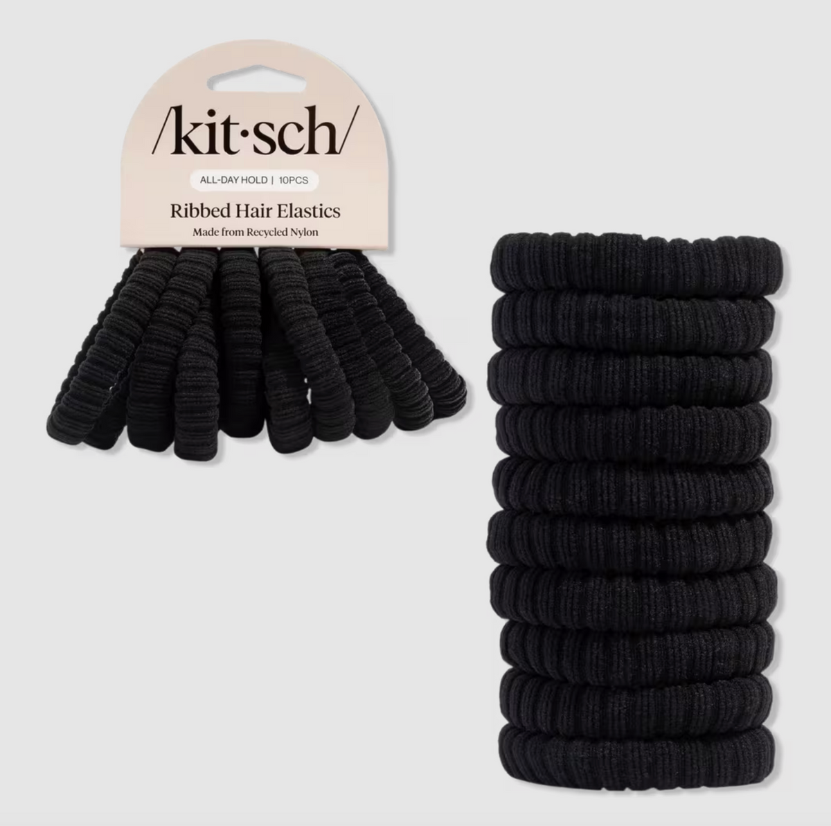 Recycled Fabric Ribbed Hair Elastics Svartar