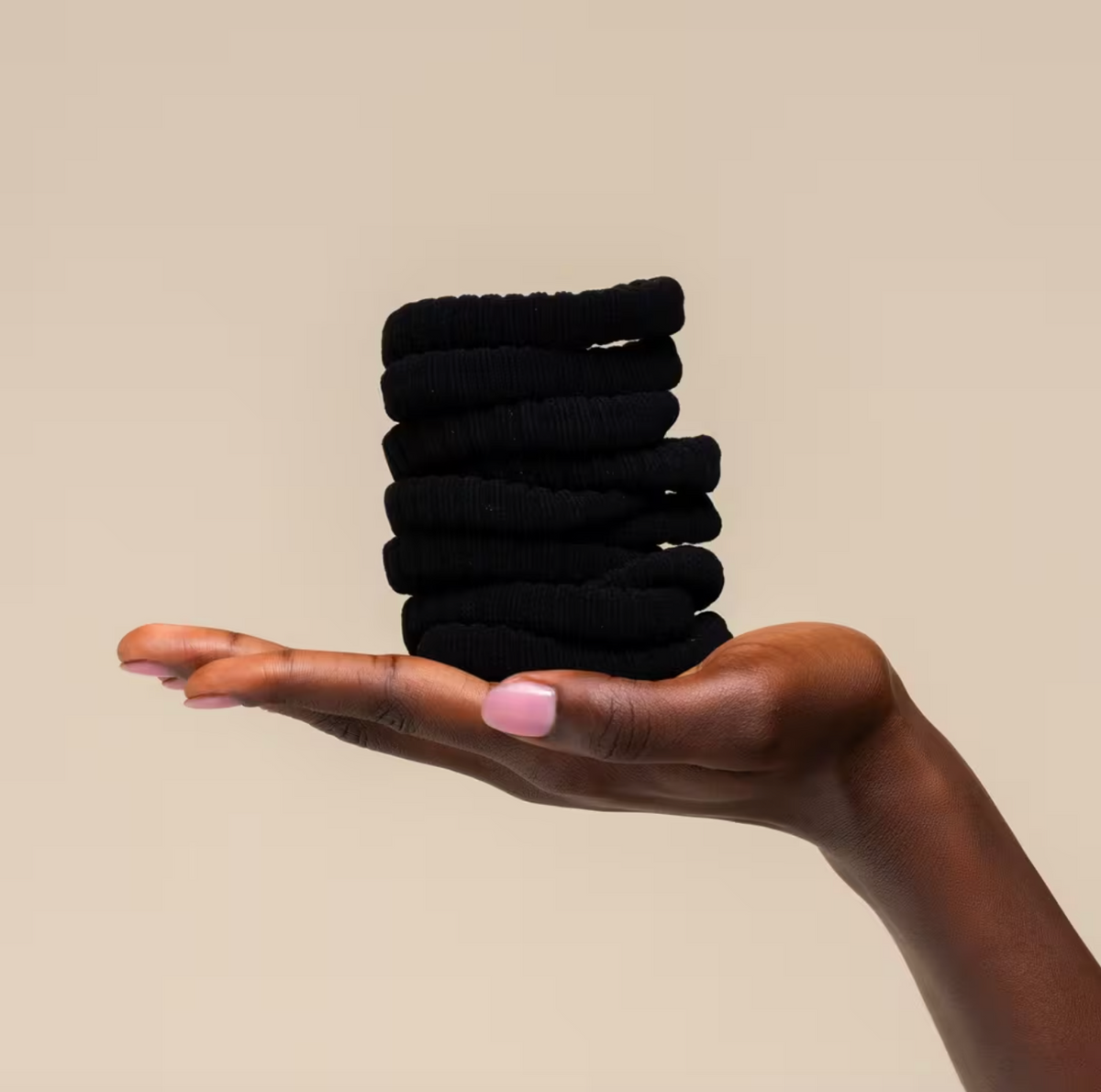 Recycled Fabric Ribbed Hair Elastics Svartar