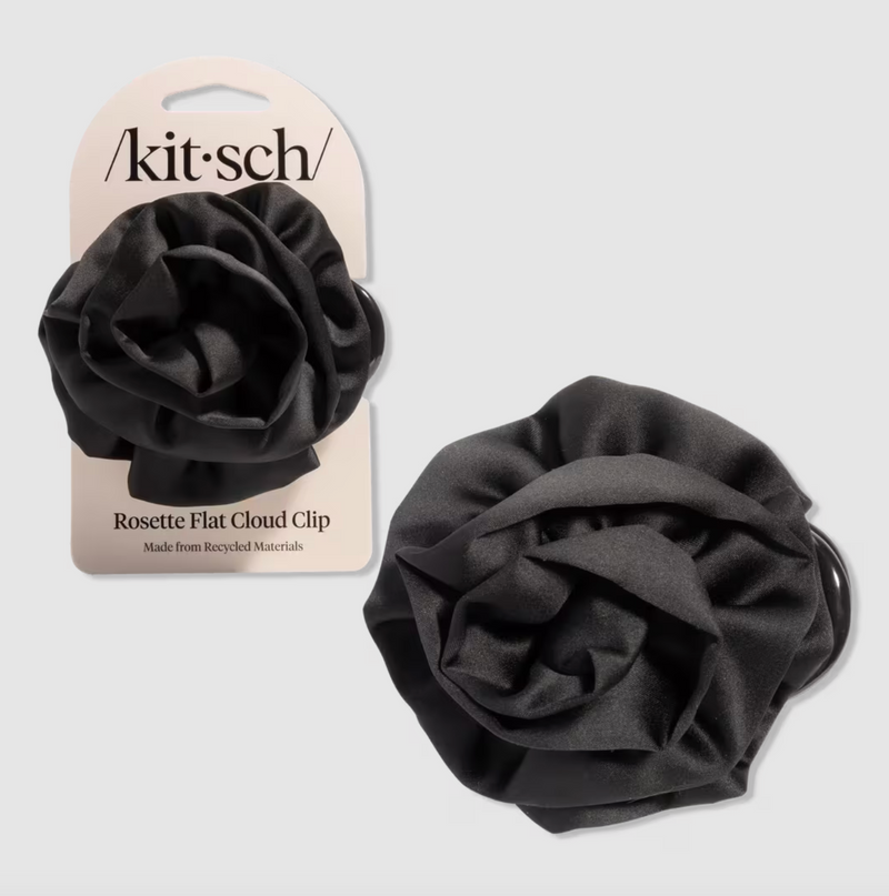 Satin Rosette Medium Flat Cloud Clip Black