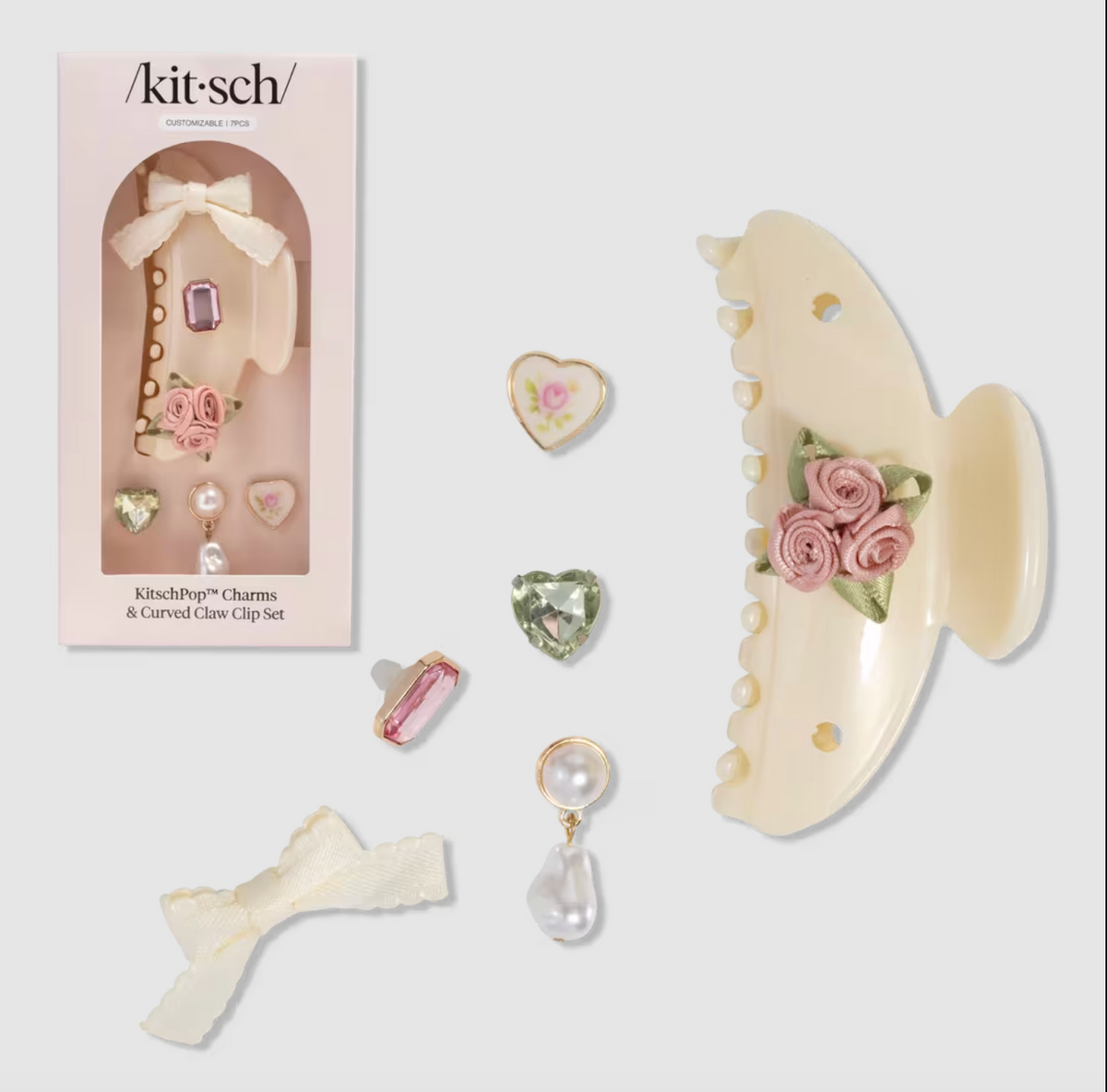 KitschPop Curved Claw Clip 7 Piece Set Vintage Ivory