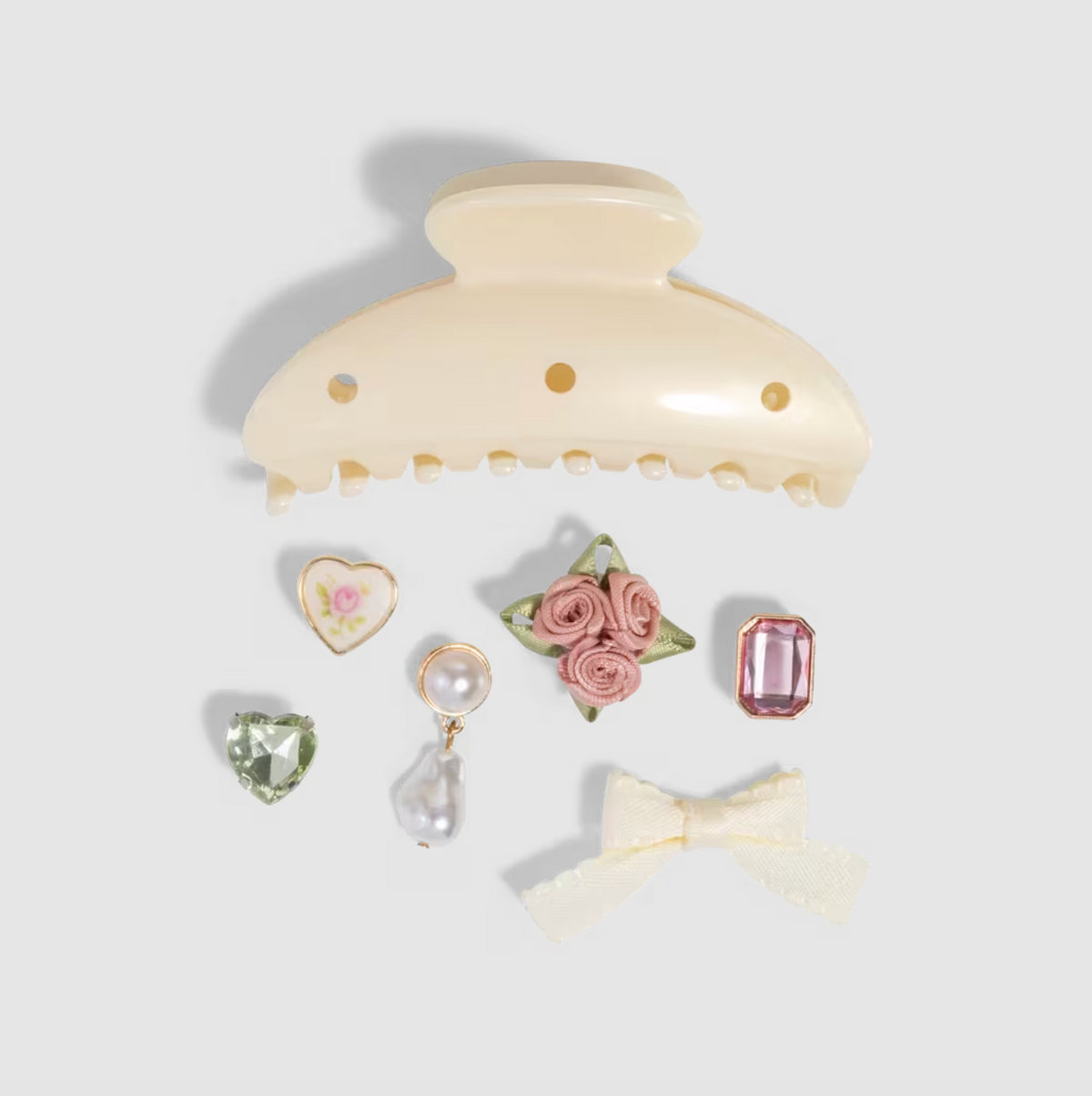 KitschPop Curved Claw Clip 7 Piece Set Vintage Ivory