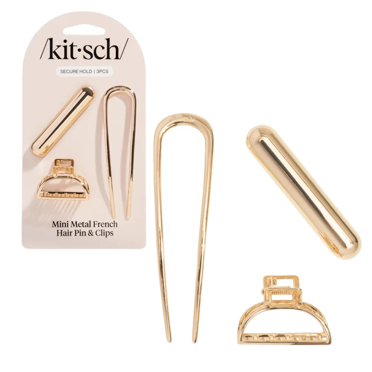 Mini Metal French Hair Pin & Clips Set Gold