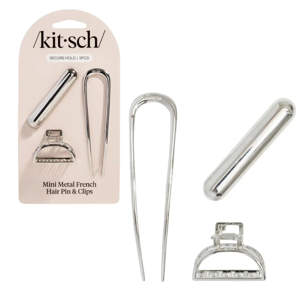 Mini Metal French Hair Pin & Clips Set Silver