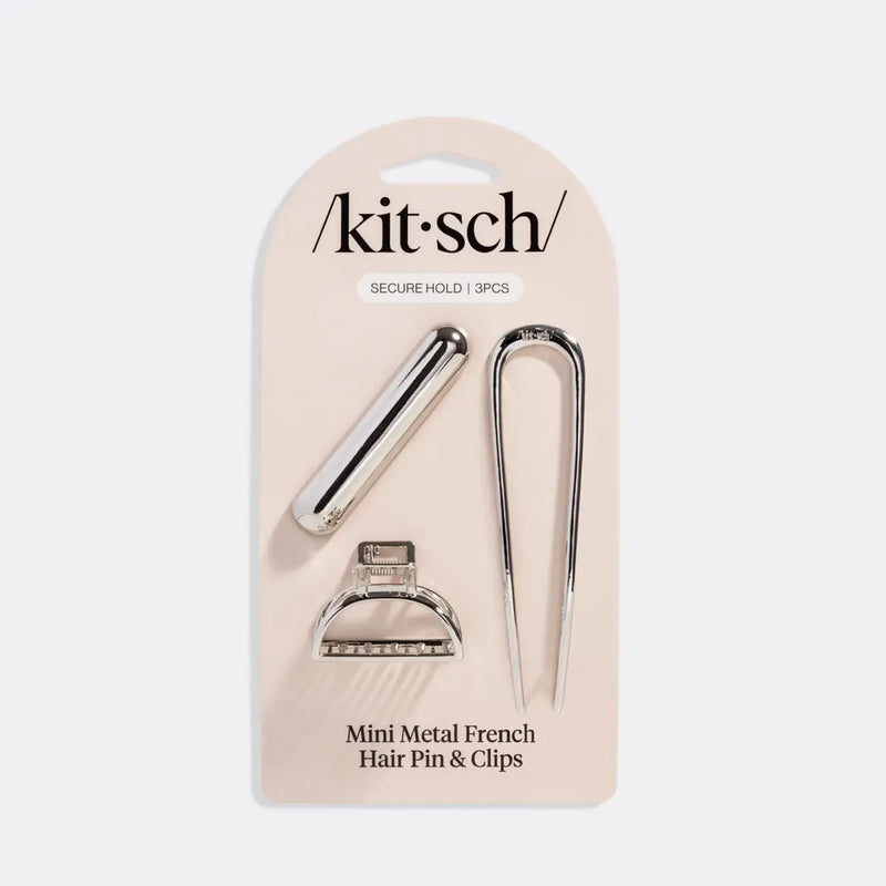 Mini Metal French Hair Pin & Clips Set Silver
