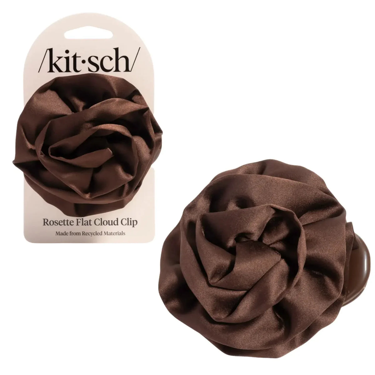 Satin Rosette Medium Flat Cloud Clip Chocolate