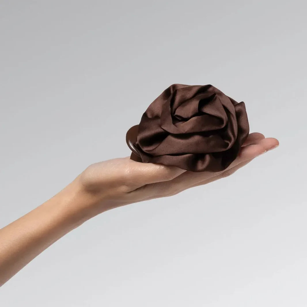 Satin Rosette Medium Flat Cloud Clip Chocolate