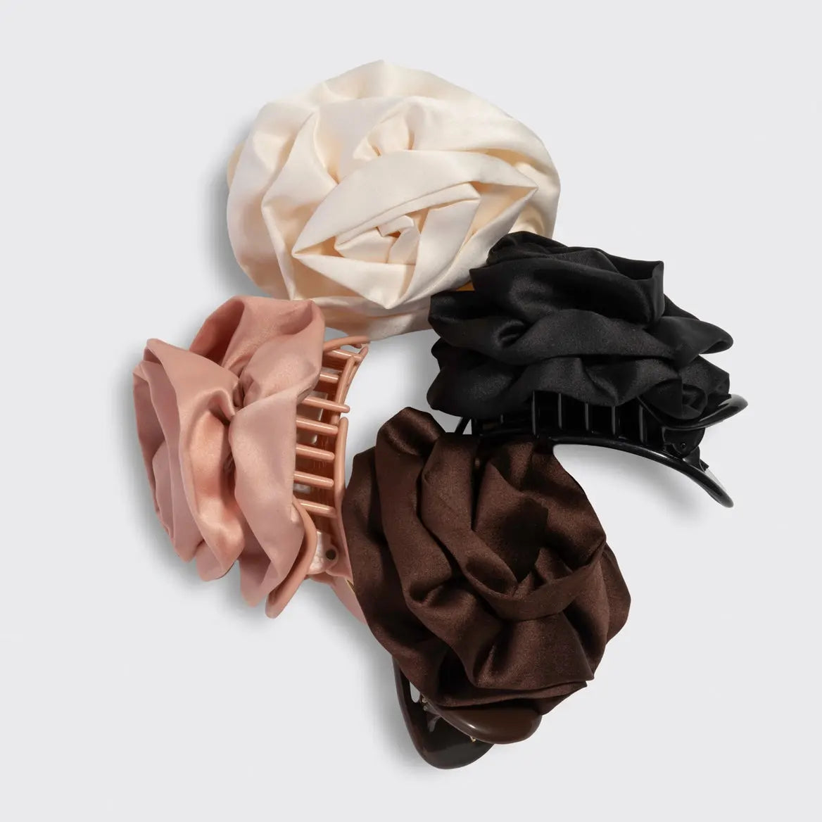 Satin Rosette Medium Flat Cloud Clip Chocolate