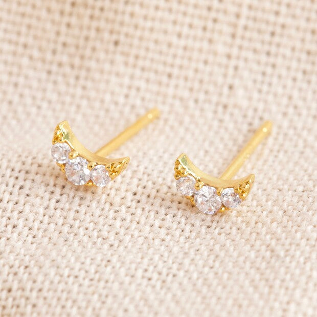 Eyrnalokkar Gold Crystal Moon Stud