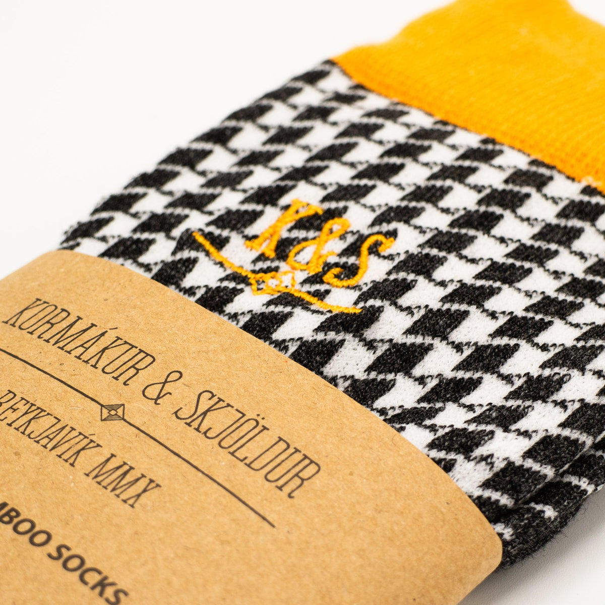 Bambus Sokkar - Houndstooth m. appelsínugulu