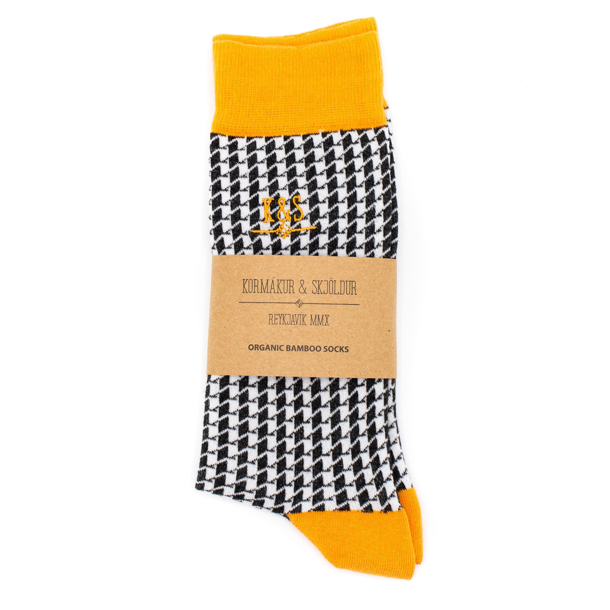Bambus Sokkar - Houndstooth m. appelsínugulu